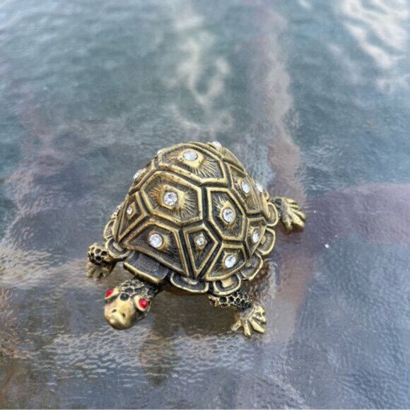 Metal Turtle Trinket Box with Crystals & Marbled Enamel Lined - Picture 2 of 7